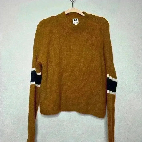 John + Jenn Varsity Sleeve Stripe Mock Neck Pullover Sweater XS - Picture 4 of 7